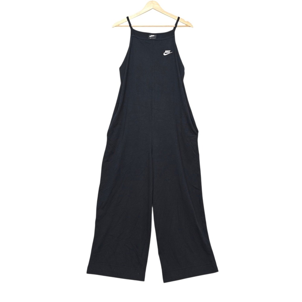 Nike Sportswear Women's Black Wide Leg Jersey Jumpsuit Pockets Size Large